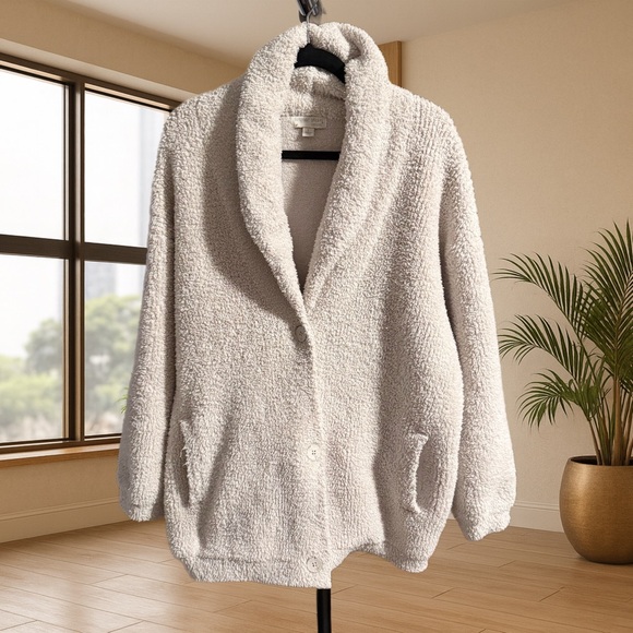 BAREFOOT DREAMS Shearling Buttoned Jacket – Stone – Size Large - Picture 2 of 4